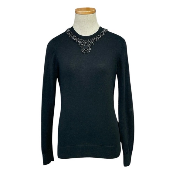 Ted Baker Sweaters - TED BAKER Sweater Halie Black Cashmere Silk Beaded Neckline Size XS